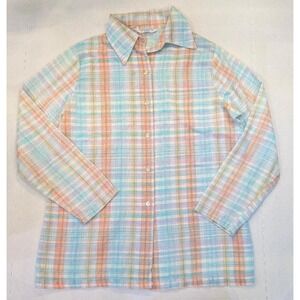 Sears - Multi Colored Check Button Long‎ Sleeve Women's Size: 14 Vintage 1970s